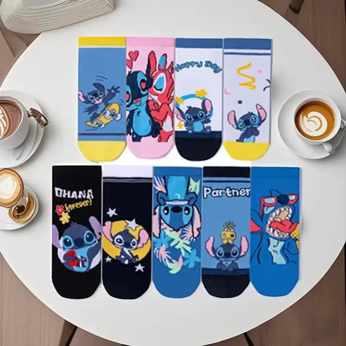 Bandai 5 paire/pack Anime Lilo Stitch série chaussettes point thème cheville chaussette