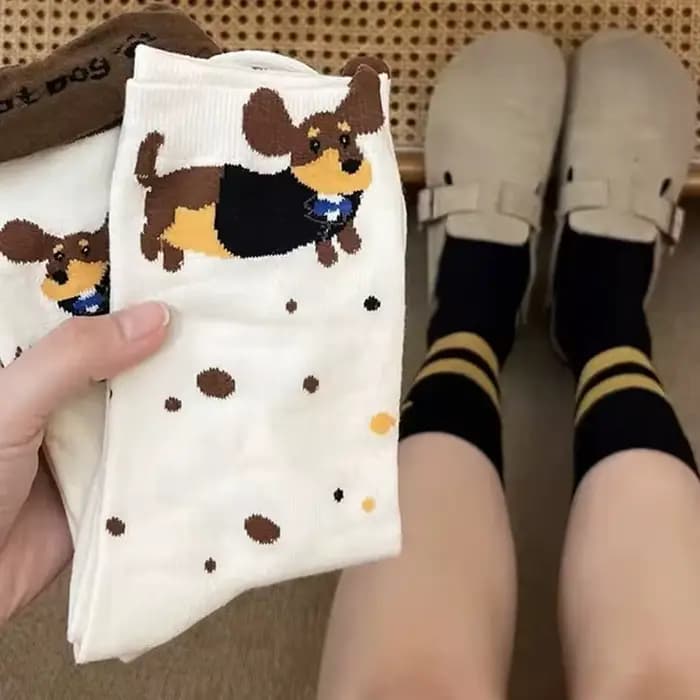 Chaussettes en coton avec animaux teckel drôles