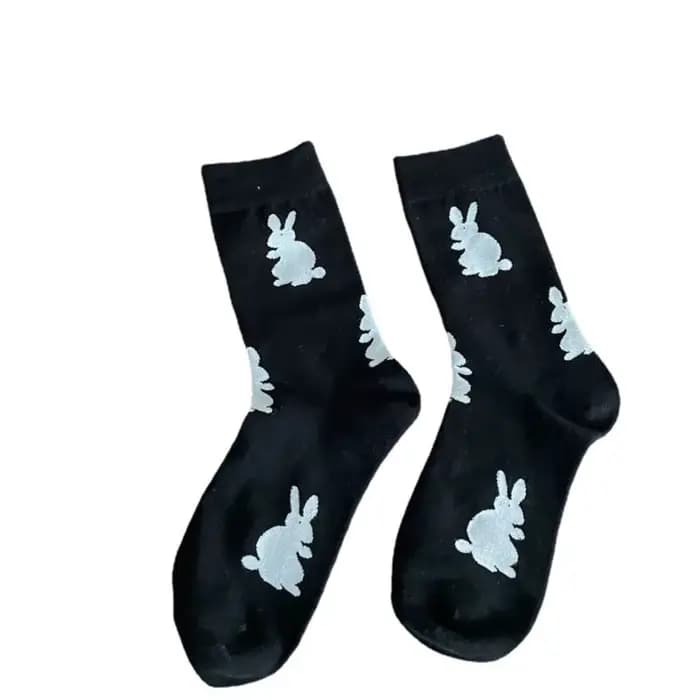 Chaussettes mi-mollet pour femmes, motif lapin mignon, en coton, respirantes, couleur unie, style simple et tendance, collection Printemps-Été, vente en gros