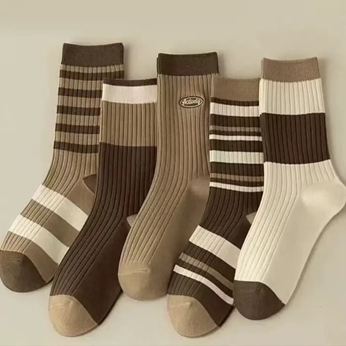 5 paires de chaussettes pour femmes, système de couleurs Maillard, chaussettes de sport Vintage amusantes à la mode, chaussettes tendance de sport, automne et hiver