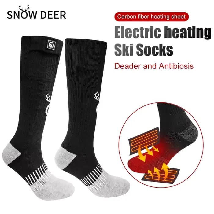 SNOW DEER-Chaussettes chauffantes électriques rechargeables pour hommes et femmes, bas de snowboard, chaussettes de cyclisme, trois réglages, hiver