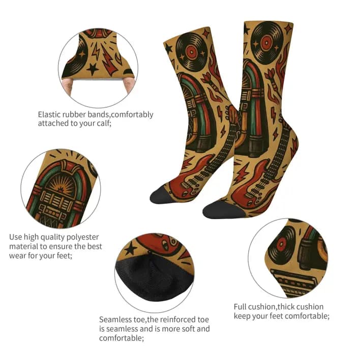 Chaussettes pour hommes imprimées style rock rétro américain