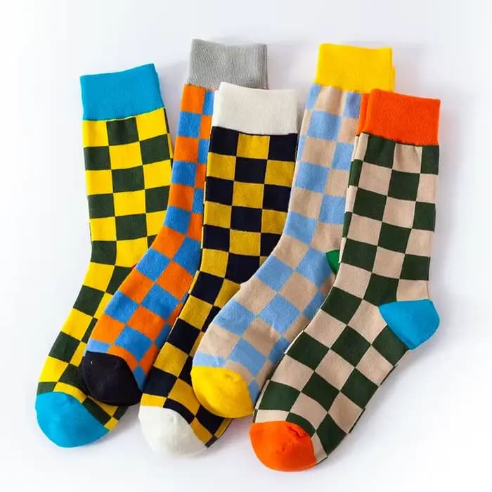 1 paire de chaussettes amusantes mode Hip Hop hommes femmes chaussette heureux carreaux colorés diamant Harajuku