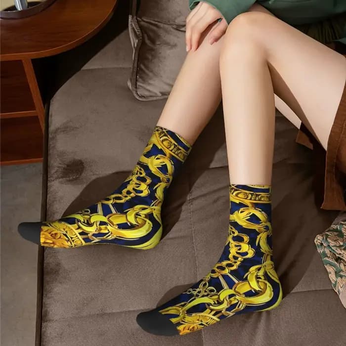 Chaussettes coordonnantes à motif de fleurs dorées personnalisées