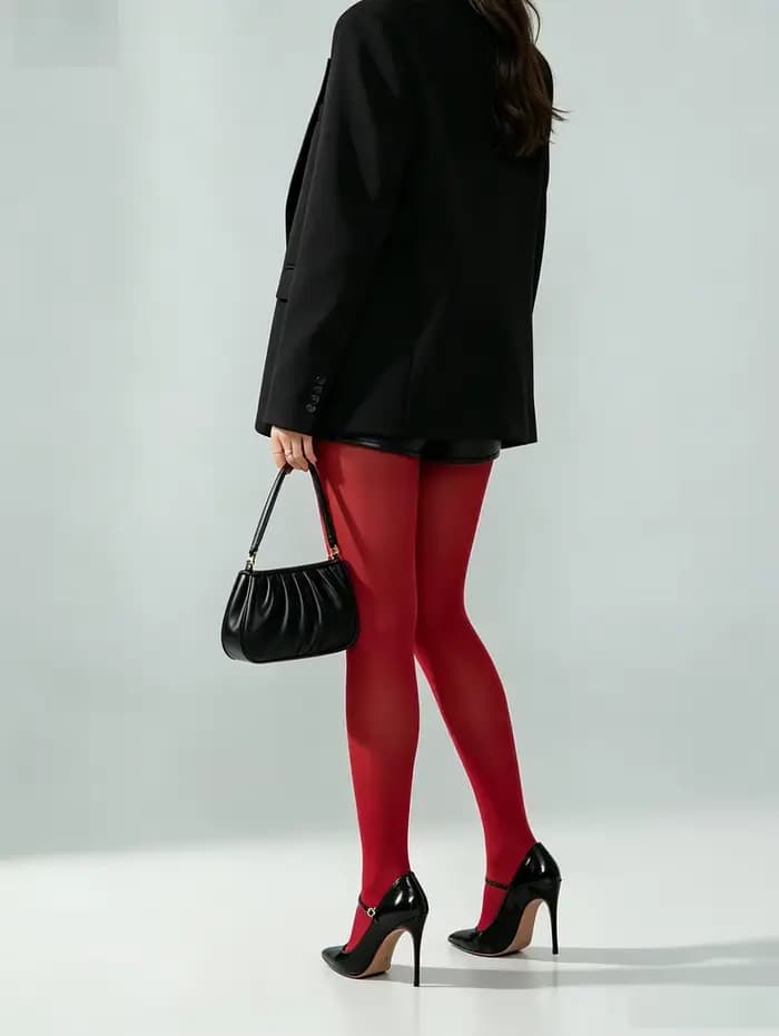 1 pièce Collants sexy en dentelle rouge vif mat semi-transparent taille haute élégants pour le bureau et les soirées été automne hiver