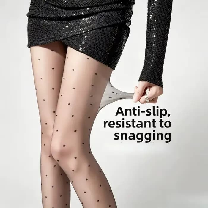 Collants noirs ultra-fins 0D à pois et cœurs pour femme