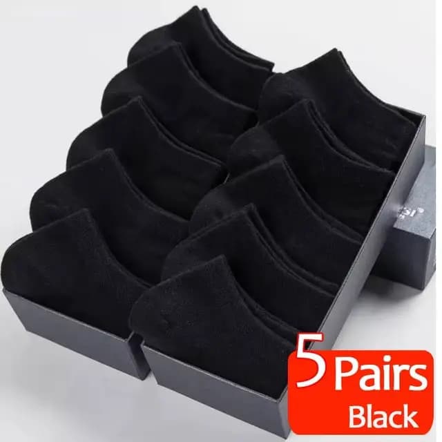 5 paires Mens Chaussettes Bateau Noir D'affaires Solide Couleur Respirant Confortable Haute Qualité Cheville