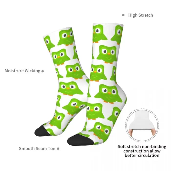 Duolingo hibou Duo chaussettes Harajuku bas Super doux toutes saisons