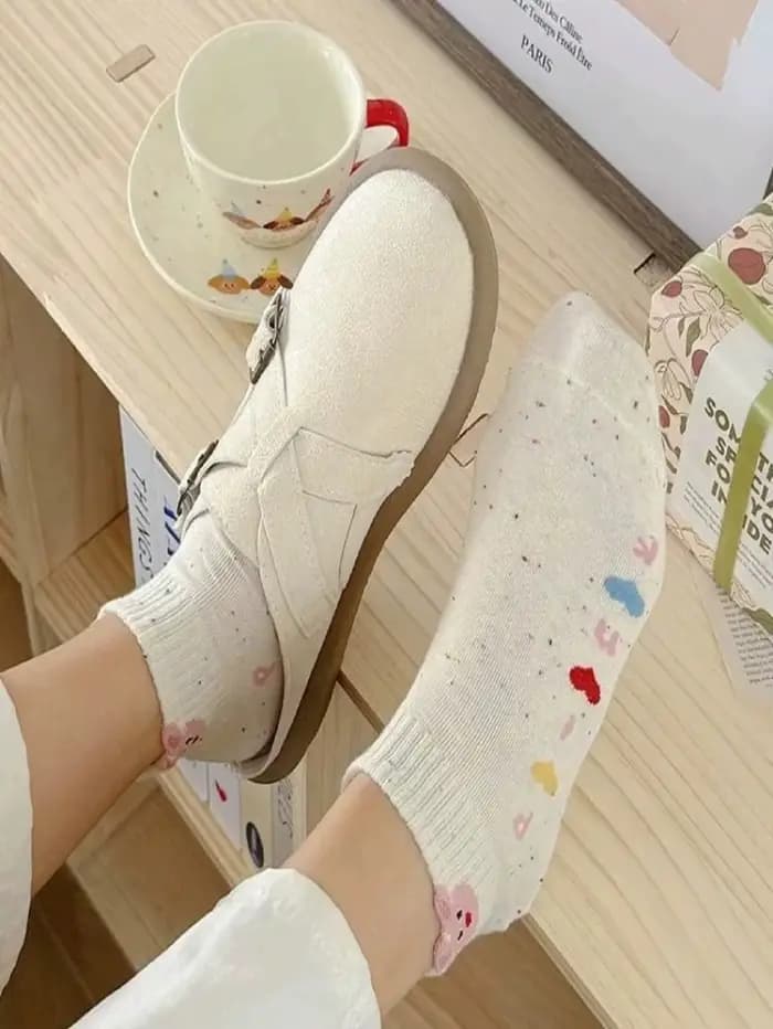 5 paires de chaussettes courtes en fil de points pour femmes, chaussettes décontractées respirantes et absorbant la sueur, à la mode, motif de dessin animé mignon, printemps/été
