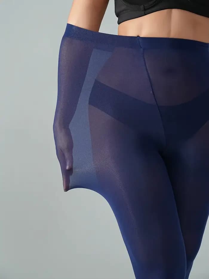 1 paire de collants semi-transparents bleu marine pour femmes