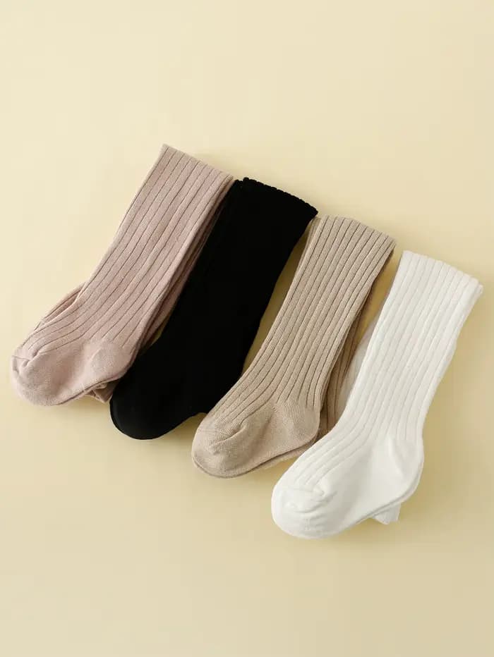 4 paires de collants solides pour petites filles