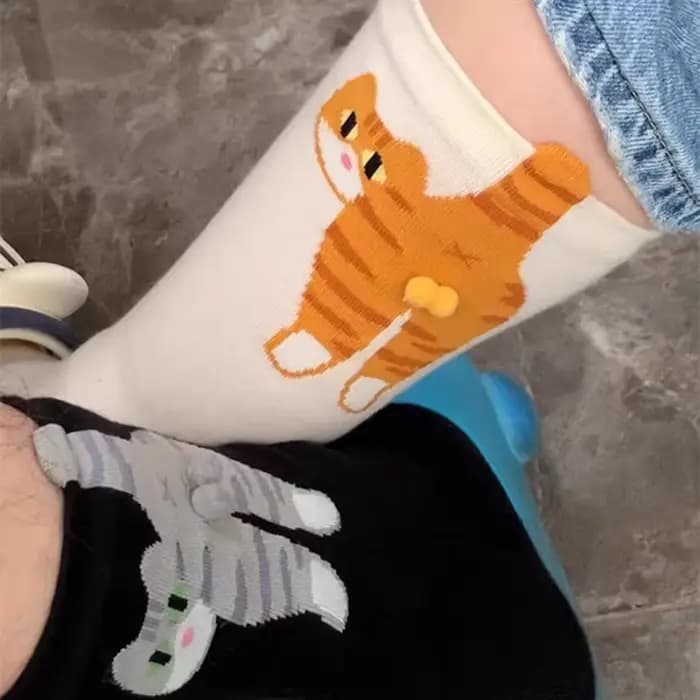 Cadeau pour les amoureux des chats : Chaussettes en coton pour femmes avec motif de chat de dessin animé