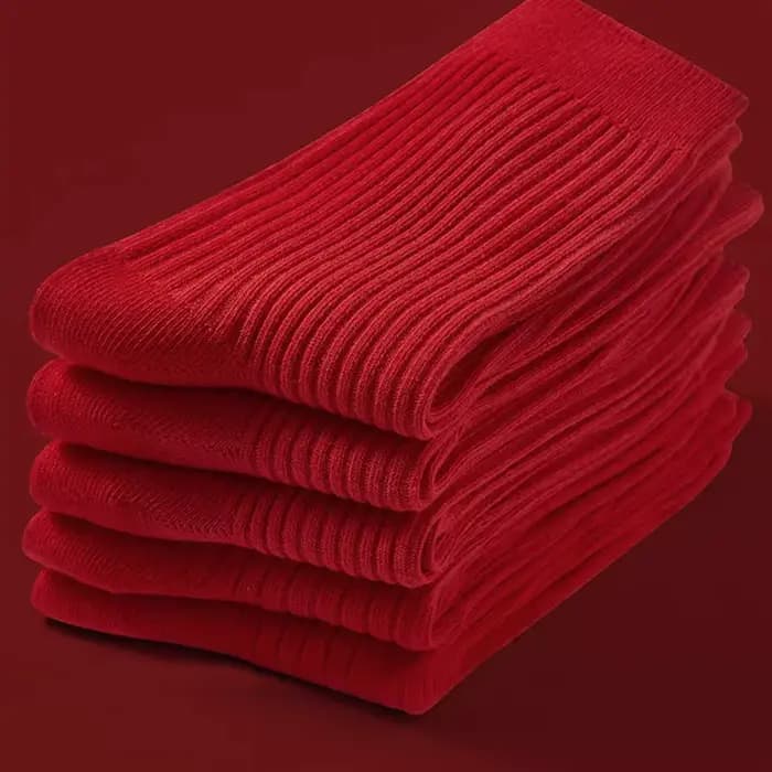 5/10 paires de chaussettes pour femmes, rouge et bordeaux, festives, confortables, respirantes, évacuant l'humidité