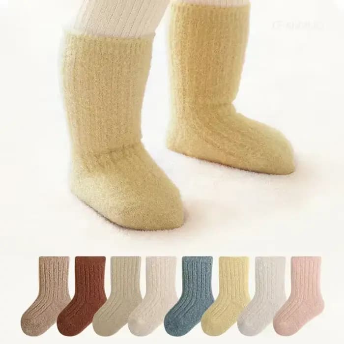 Automne hiver nouveau bébé chaussettes épaissir velours Terry nouveau-né garçon fille bas chauds solide tricoté infantile enfants mi Tube Socken