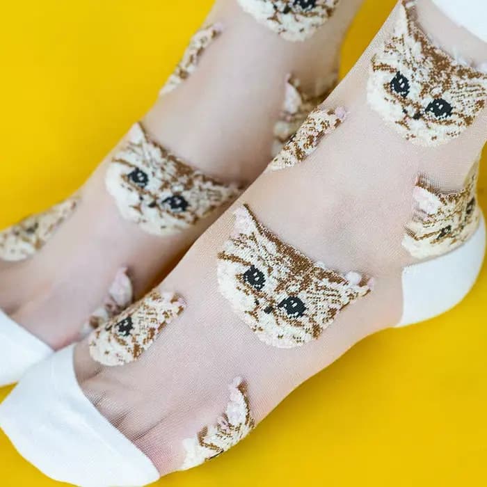Chaussettes chat mignonnes transparentes pour femmes, chaussettes Kawaii pour dames, bas en fibre de verre, cristal fin, mode japonaise, chaussettes carillon coréennes, été
