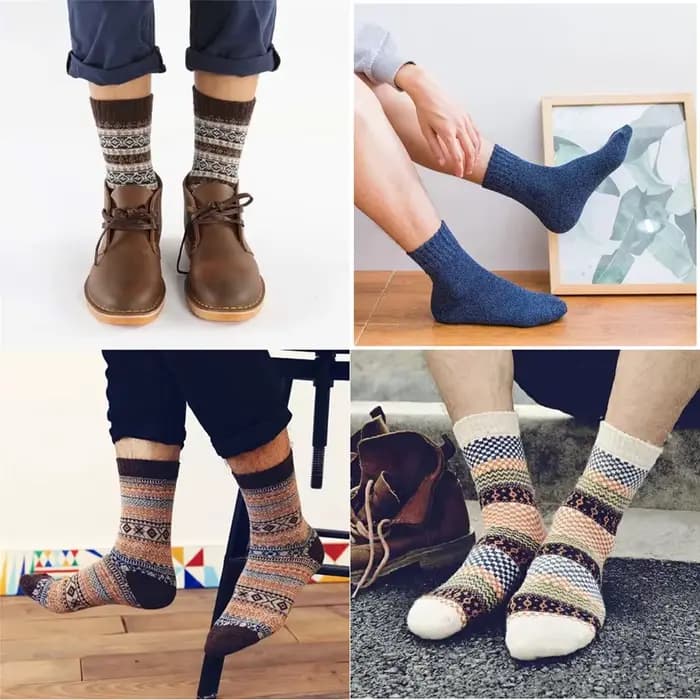 5 paires/lot chaussettes en laine hommes hiver chaud cachemire confortable longue équipage décontracté bohème chaussette mâle cadeau pour mari père 4 Styles