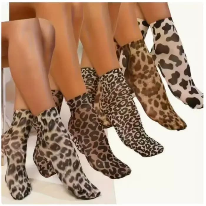Chaussettes courtes à imprimé léopard et grandes fleurs