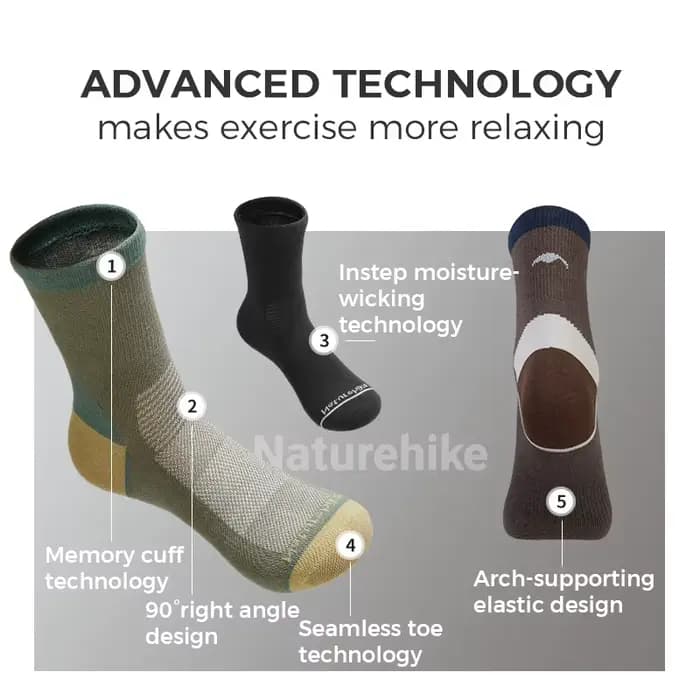 Naturehike Chaussettes de randonnée mi-mollet pour hommes et femmes
