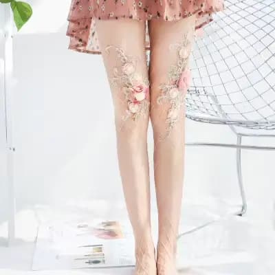 Sexy cuisse femmes résille collants bleu rose violet rouge Roses fleurs strass décoration motif collants bas maille dame
