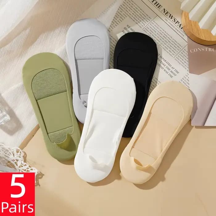 5 paires de chaussettes invisibles à coupe basse pour femmes, avec fond en éponge, antidérapantes, résistantes à l'usure, confortables, chaussettes décontractées pour chaussures à talons hauts