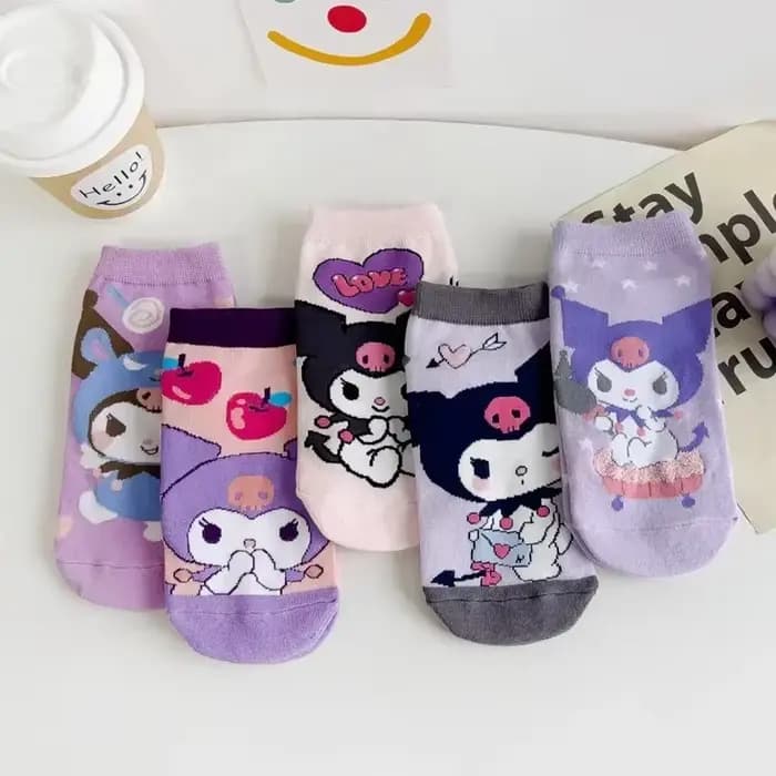 5 paires Kawaii Sanrio Hello Kitty chaussettes anime chaussettes Harajuku bateau chaussettes cinq paires de dessin animé mignon femme imprimé chaussettes en gros