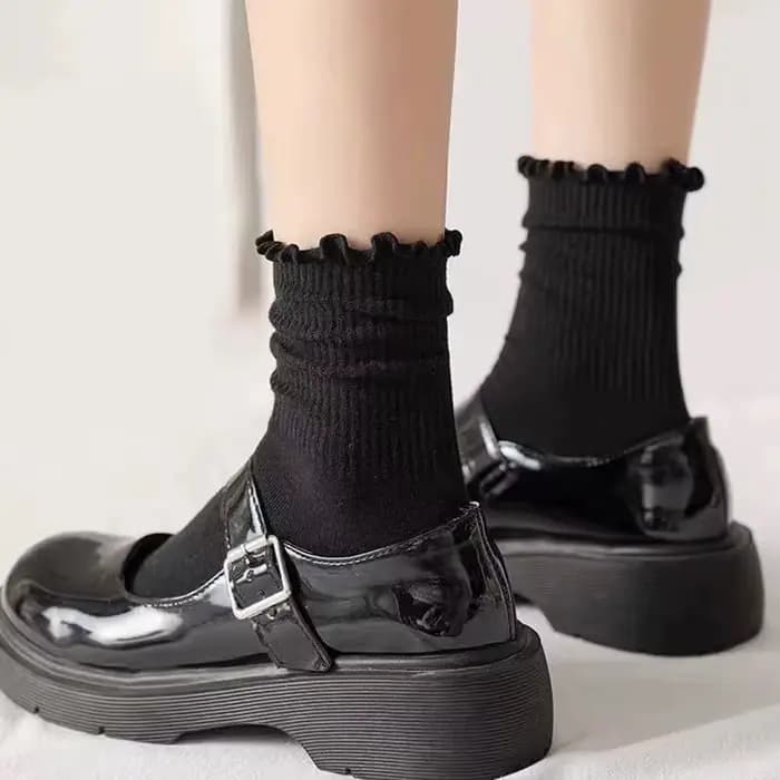 Chaussettes à volants pour femmes 3 paire/lot mi équipage moyen Tube cheville haute respirant noir blanc Calcetines femme printemps automne chaussette