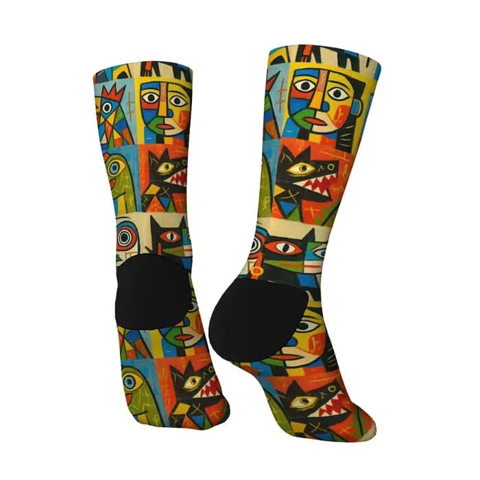 Chaussettes fantaisie à motifs abstraits, style rétro, mode streetwear, chaussettes pour hommes, confortables, respirantes, chaussettes de sport décontractées pour l'extérieur