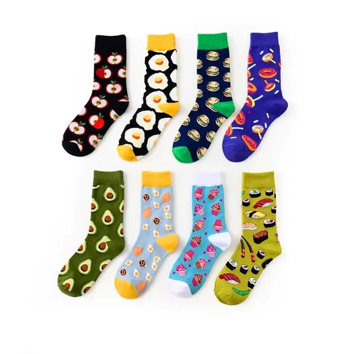 Nouveautés femmes chaussettes unisexe printemps automne dessin animé avocat Burger Sushi fruits de mer chaussette