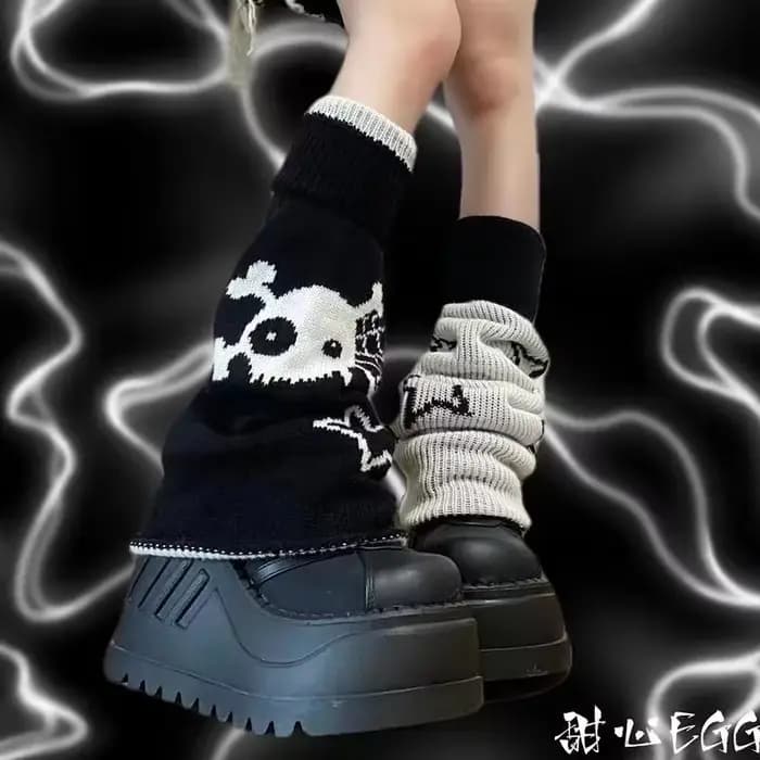 Punk Women Leg Socks Gothic Skull Star Halloween Accessories Leg Warmers Knitted Socks Y2K Hot Girl Women JK Thigh High Socks
