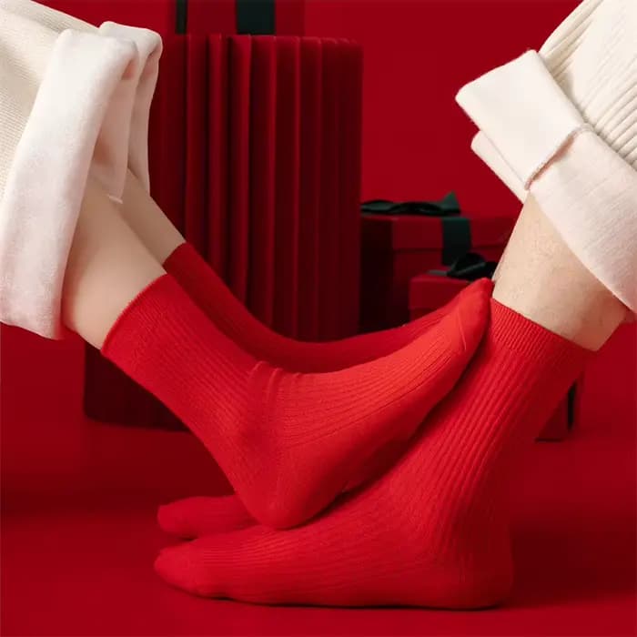 2 paires de chaussettes de Couple rouges pour hommes et femmes