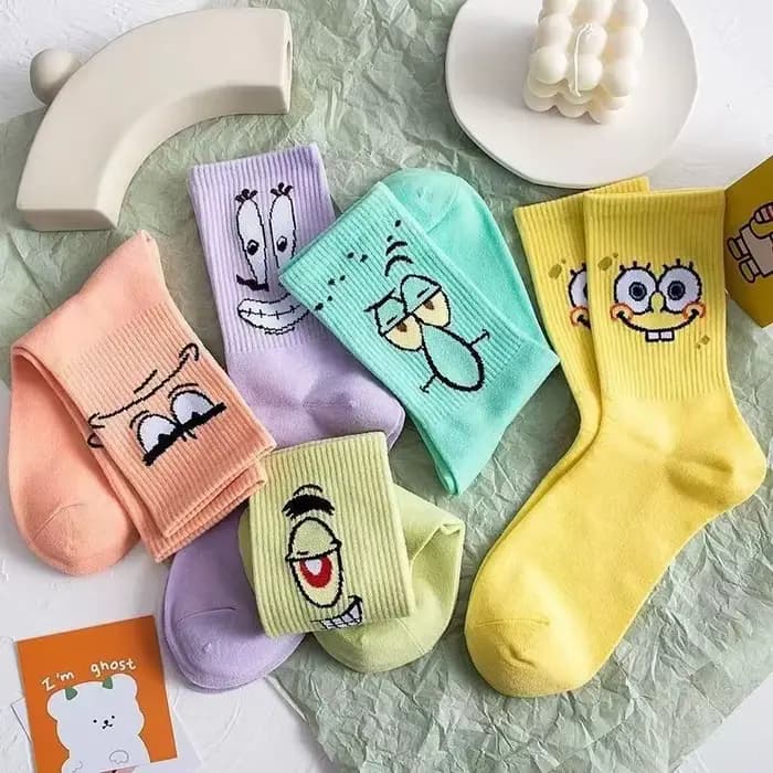 5 paires de chaussettes mi-mollet mignonnes Bob l'éponge, chaussettes de haute qualité pour hommes et femmes, en coton respirant, confortables, pour adultes et couples