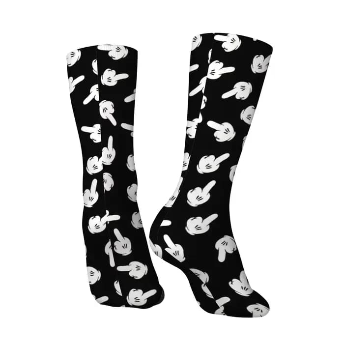 Chaussettes pour hommes imprimées de gestes de main de dessin animé rétro Harajuku-chaussettes décontractées de Style de rue novateur-chaussettes confortables respirantes et antidérapantes