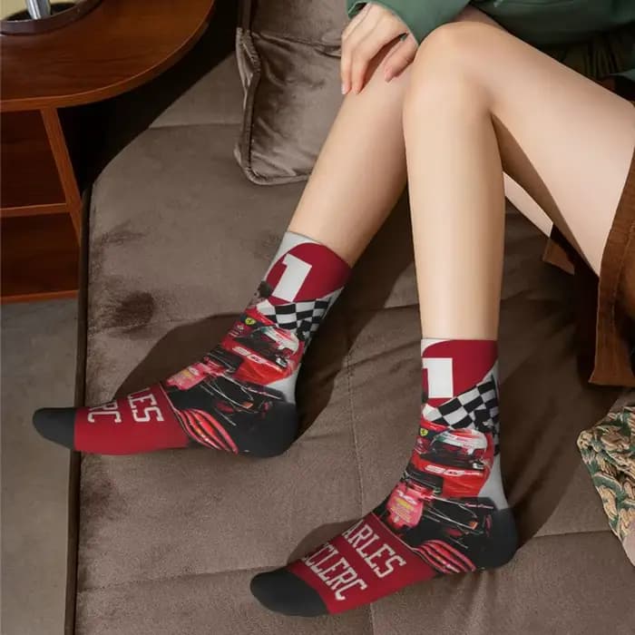 Formule un pilote de course Leclerc Charles chaussettes d'équipage pour hommes unisexe mignon printemps été automne