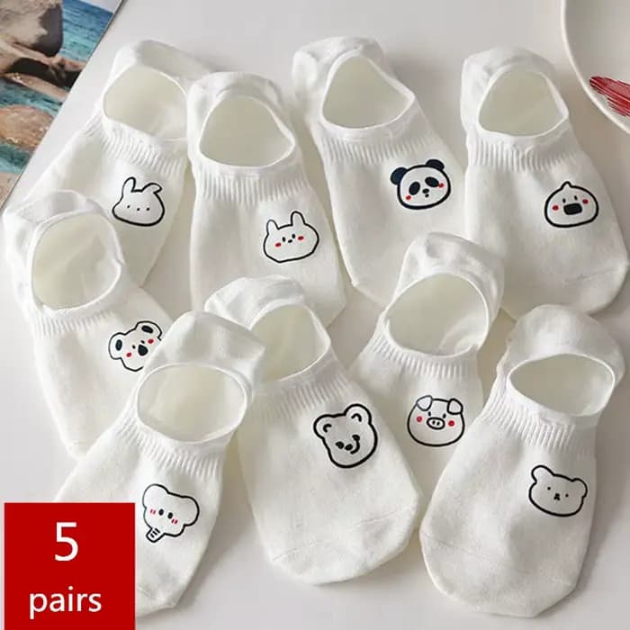 Chaussettes Courtes d'Été en Coton pour Femme, 1/3/5 Paires/Lot, Lapin Blanc, Vache KrasnoKoala, Animal Rincé, Mignon, Drôle, Heureux, Invisible