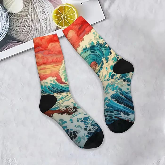 Ukiyoe Wave Art chaussettes unisexe confortable chaud antidérapant rétro mode