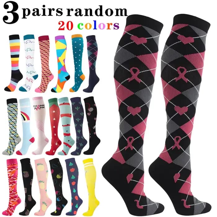 3 paires de chaussettes de Compression de couleur aléatoire pour femmes