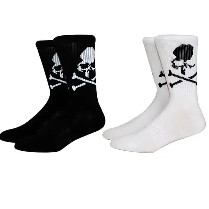 2 paires hommes chaussettes nouvelle mode coton blanc noir chaussettes femmes Skateboard chaussettes créatives Halloween os longues chaussettes Halloween chaussettes