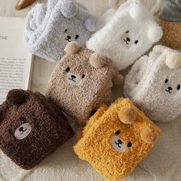 Femmes hiver chaud moelleux chaussettes maison sol sommeil Kawaii 3D ours mignon Animal épais polaire floue chaussette mode japonaise Style coréen