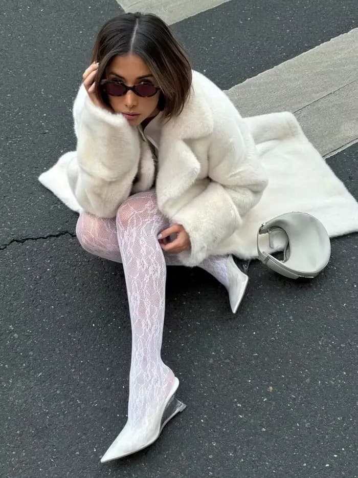 Tossy – collants en dentelle blanche pour femmes