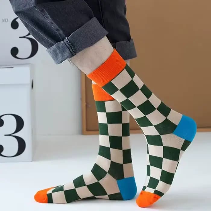1 paire de chaussettes amusantes mode Hip Hop hommes femmes chaussette heureux carreaux colorés diamant Harajuku