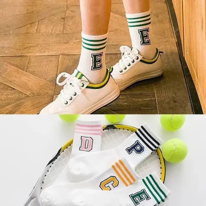 Chaussettes courtes de sport à lettres rayées pour femmes et filles