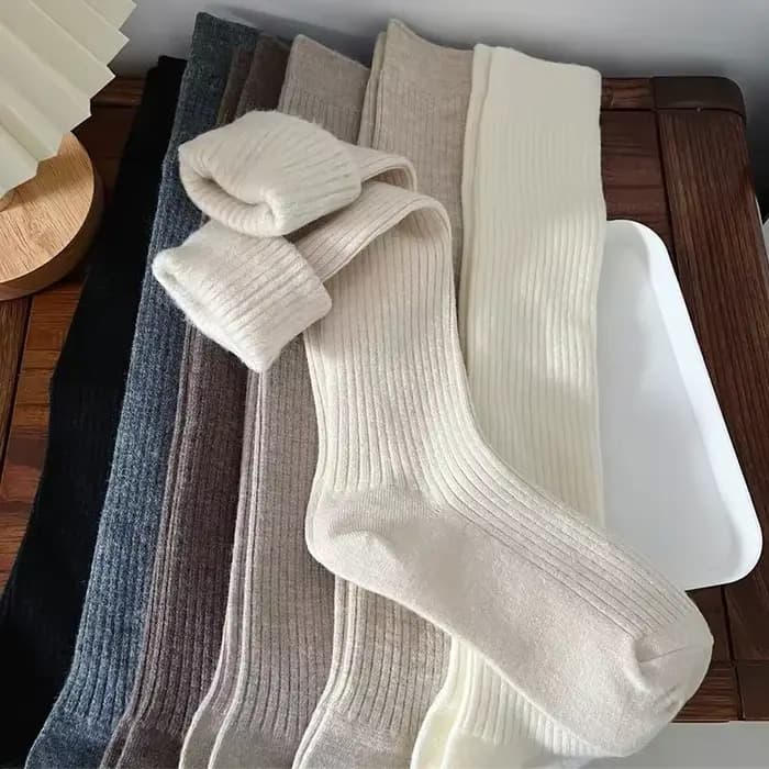 Chaussettes longues en laine douce pour femmes, automne hiver, cachemire, bas tricoté solide, slim, décontracté, hautes, moelleuses, chaudes et épaisses pour filles