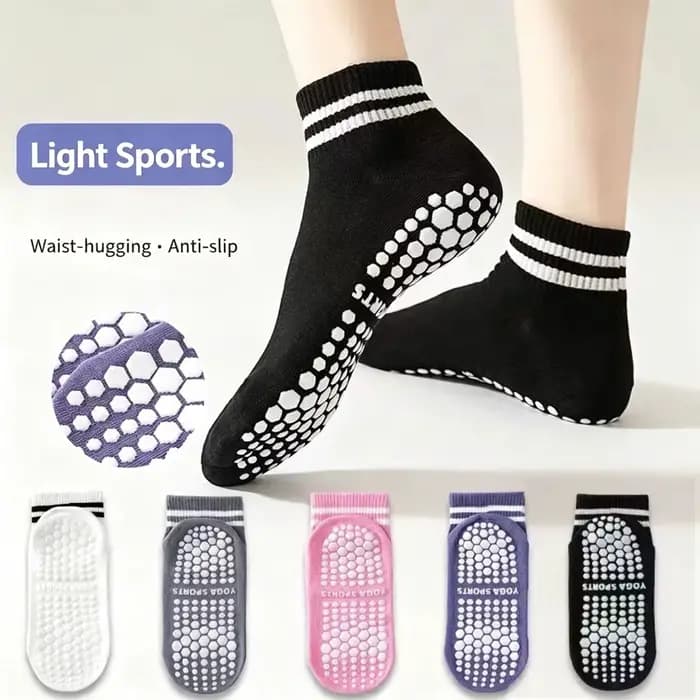 Chaussettes de yoga et de pilates antidérapantes pour femmes, chaussettes de sol antidérapantes à double rayures avec grip en silicone, chaussettes de sport antidérapantes pour la danse classique