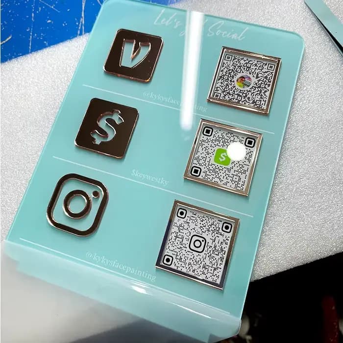 Signalisation d'affaires personnalisée pour médias sociaux avec paiement de numérisation de code QR, panneau de suivi en plexiglas acrylique