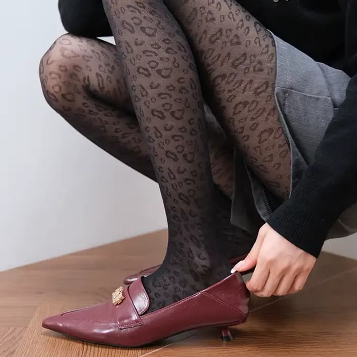 Vintage femmes Sexy mince Transparent soyeux collants gothique noir Sexy léopard motif Animal collants transparents bas sans couture