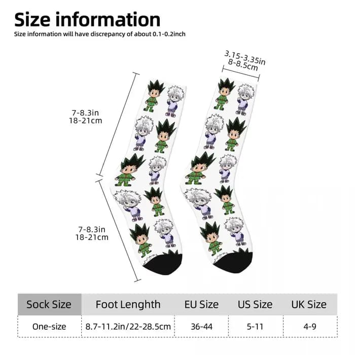 Chaussettes de skateboard respirantes unisexes, chaussettes longues décontractées, polyester Hunter X Hunter, Gon Killua Zoldyck