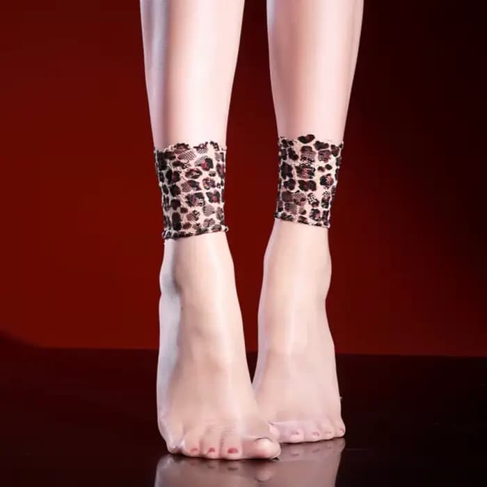 Chaussettes courtes transparentes chic à motif léopard