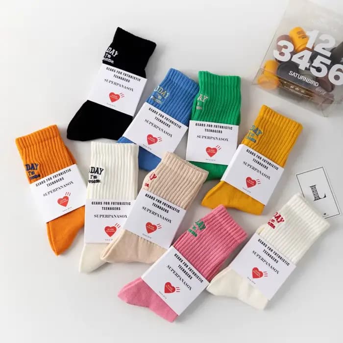 Chaussettes drôles coton broderie lettre aujourd'hui je suis génial japon coréen