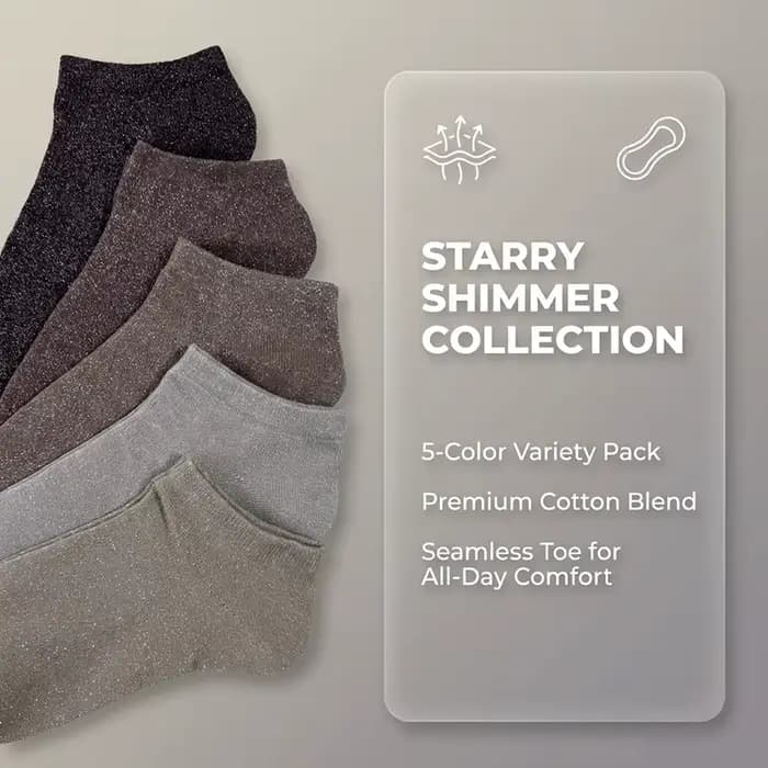 5 paires de chaussettes courtes métalliques scintillantes pour femmes