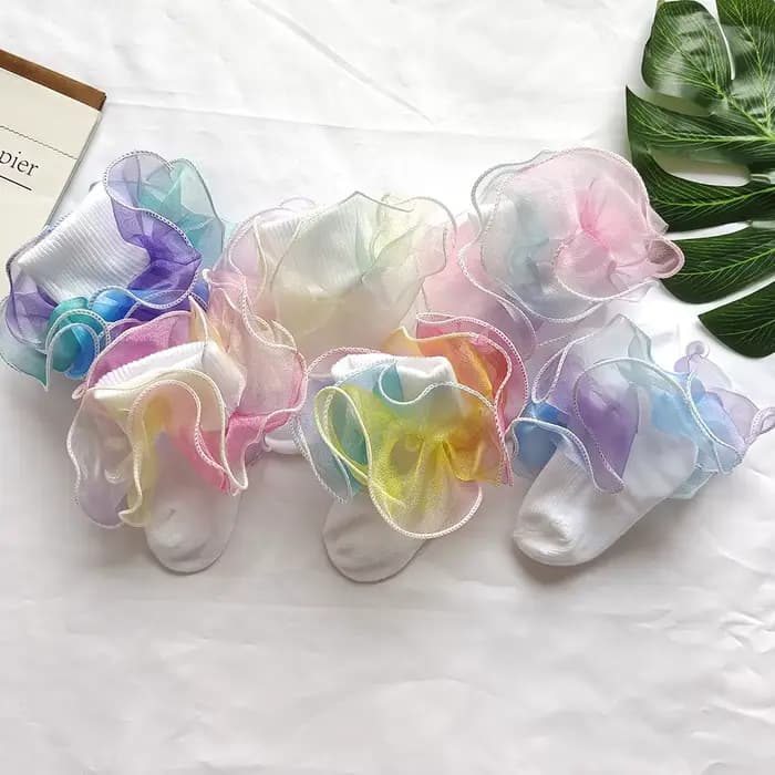 Chaussettes de princesse en dentelle arc-en-ciel pour nouveau-né